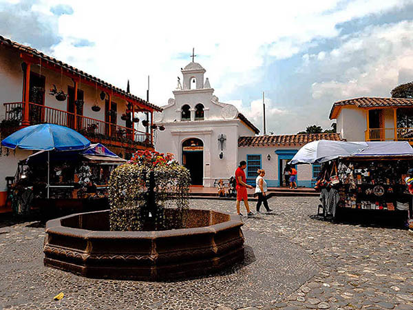 Little square of the small town Paisa on the hill Nutibara Medellín
