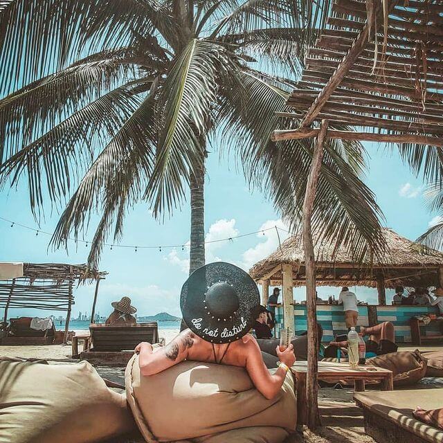 Private beach with bar